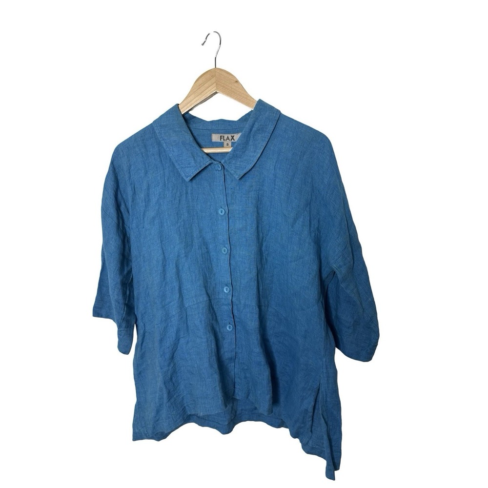 Flax Turquoise 100% Linen Button Up Shirt Jacket Women's Size small